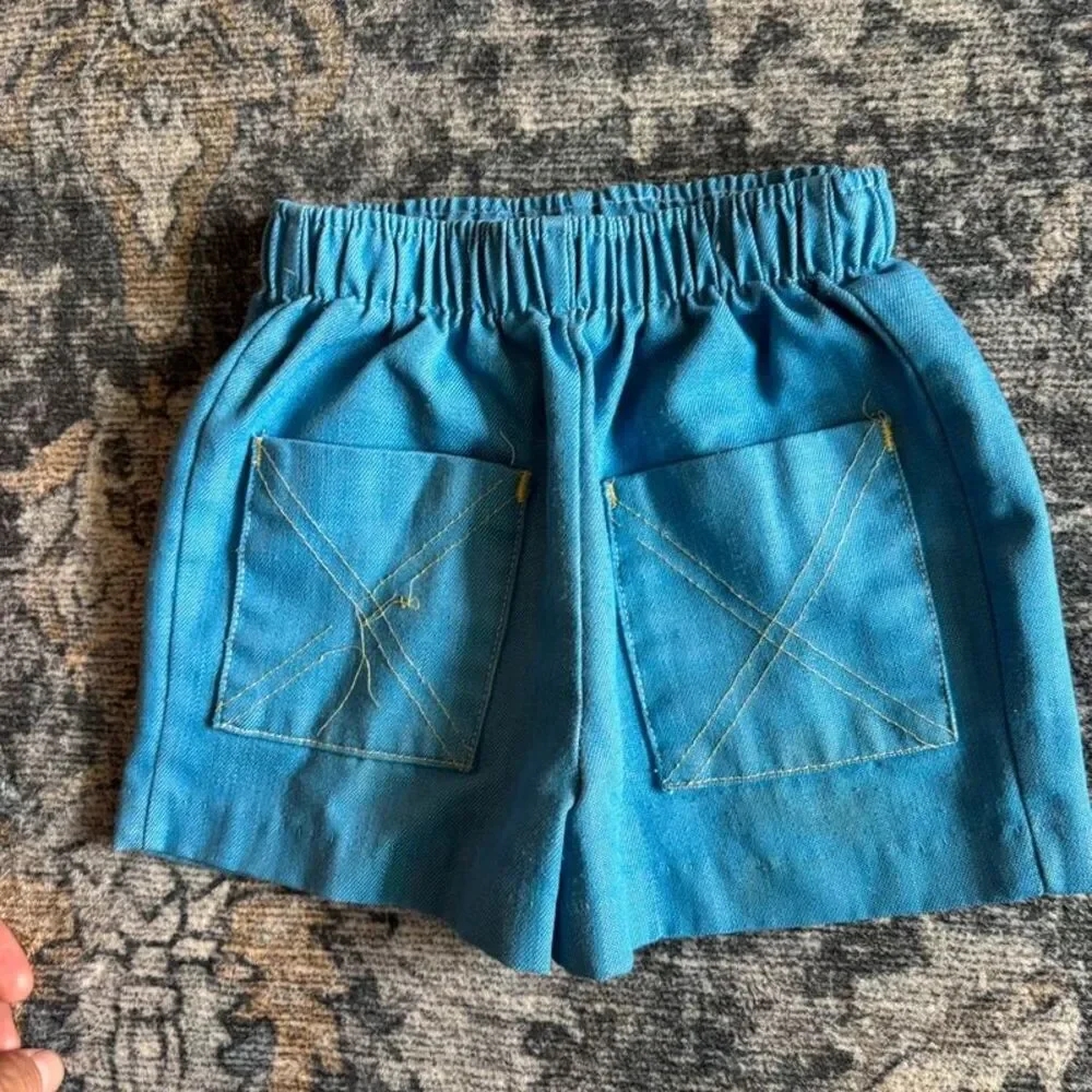 Vintage 1970s Toddler Boys Shorts Lot T2 Denim Blue Orange Retro